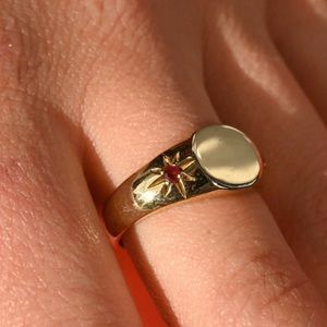 Scosha Pinky Ring. Brass with Rubies. Super Cute!